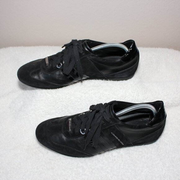 Allesandro Dell'Acqua Mens Black Leather Suede Low Trainers Shoes Size EU42 - Picture 2 of 13